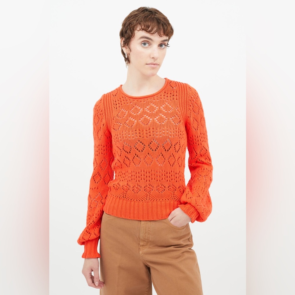 SEE BY CHLOE Pointelle Knit Sweater with Balloon Sleeves